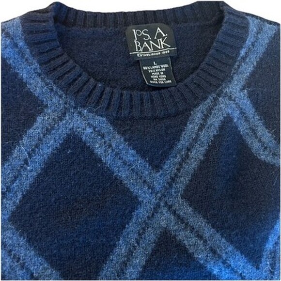 Jos. A. Bank Other - Jos A Bank Men L Lambswool Sweater Blue Argyle Crewneck Grandpacore Cabincore